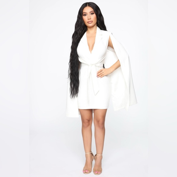 FASHION NOVA On Payroll Blazer Cape Dress White - Picture 2 of 12